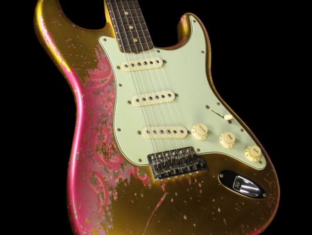 Used 2015 Fender Custom Shop Master Built  60 Heavy Relic Stratocaster Electric Guitar Frost Gold on Pink Paisley Online Sale